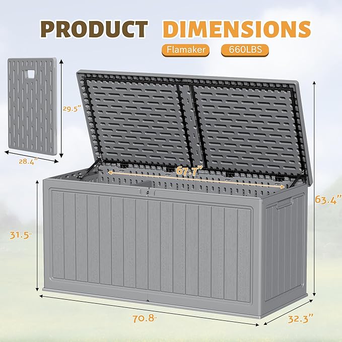 Flamaker Resin Deck Box 270 Gallon, Waterproof Imitation-Wood Lockable Storage - Image 6