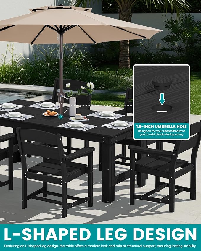 SERWALL Outdoor Dining Table Set, 67‘’ HDPE Patio Dining Set - Image 5