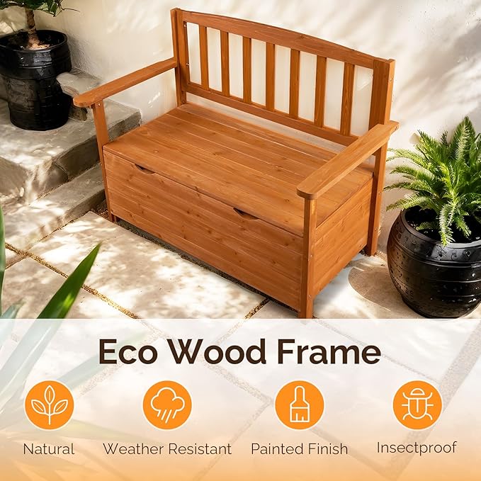 VINGLI Outdoor Storage Bench, Large Wood Deck Box - Image 5