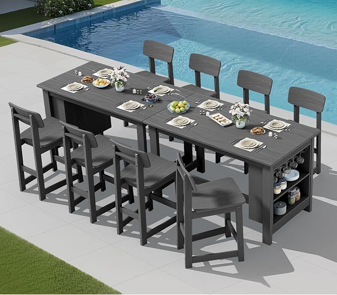 SERWALL 10-Piece HDPE Counter Height Dining Table Sets by SERWALL