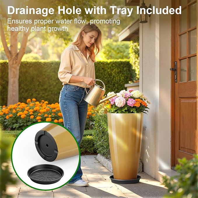 QCQHDU 21 inch Tall Planters for Outdoor & Indoor Plants, 2 Pack Sturdy - Image 5