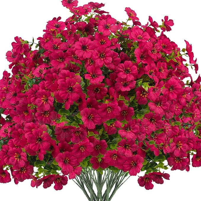 Artificial Fake Flowers for Outdoor Spring Decoration, 16 Bundles Faux Silk by Grunyia