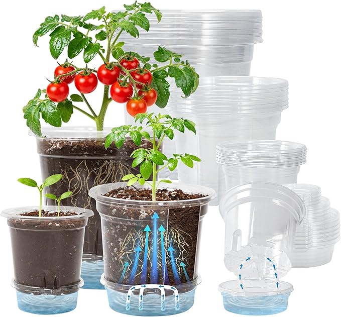 18 Pack 6.5/5/4 Inch Clear Self Watering Plant Pots by Bluepro