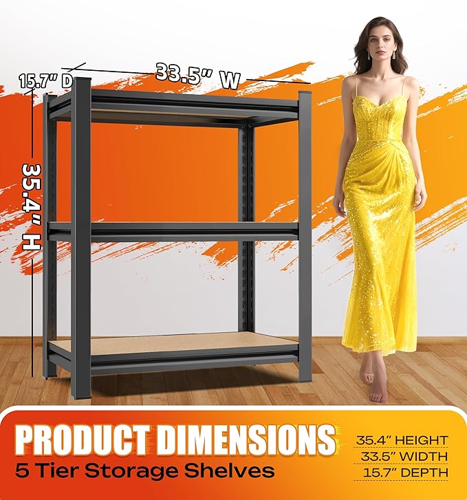 AOAORRG Set of 2 Garage Shelving Heavy Duty Storage Shelves, Metal Adjustable - Image 3