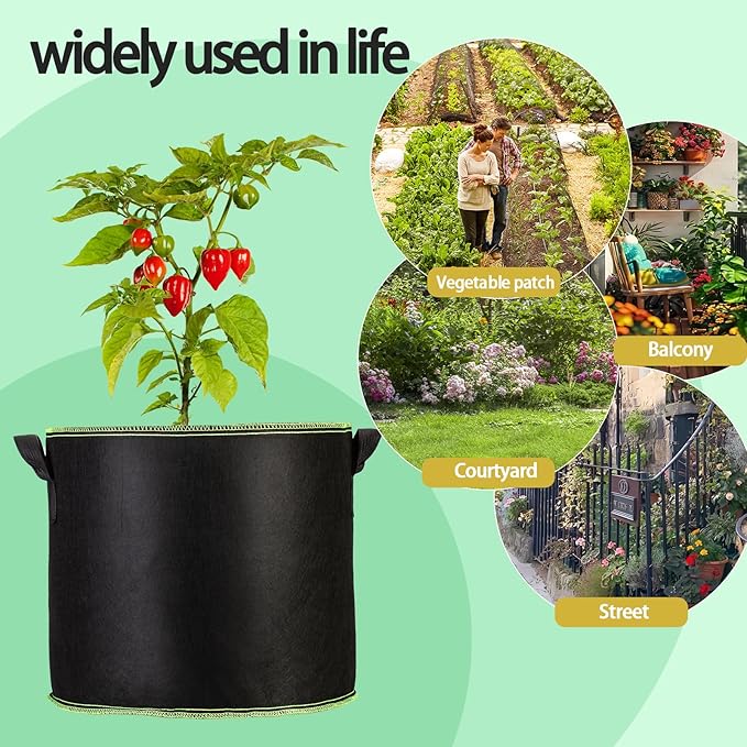 3-Pack 10 Gallon Plant Grow Bags, Thickened Nonwoven Fabric Pots - Image 7