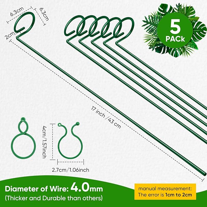 HiGift 17 inch Plant Support Stakes, 4mm Thick Garden Single Stem Flower - Image 4