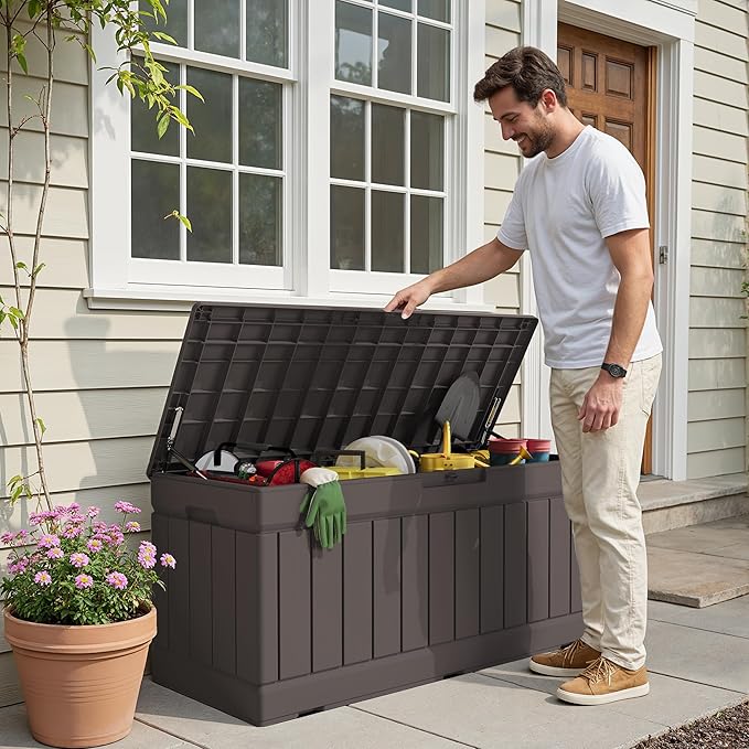 Devoko 78 Gallon Deck Box, Waterproof Resin Outdoor Storage Box - Image 6