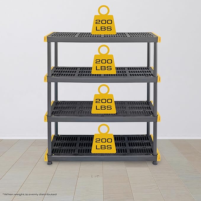 CX Black & Yellow, 4-Tier Heavy Duty Plastic Storage Shelves that Support up to - Image 4