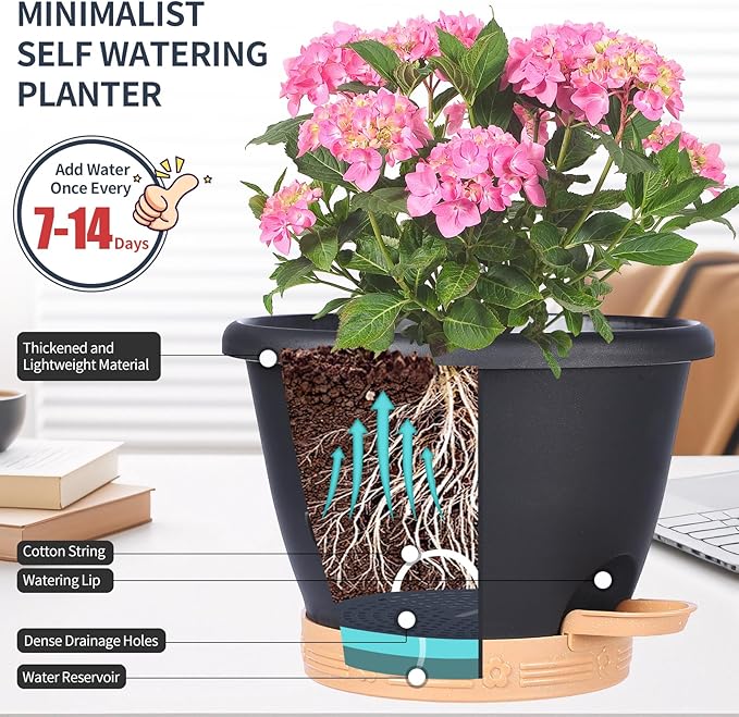 Plant Pots 10 Inch Set of 4, Self Watering Pots - Image 2
