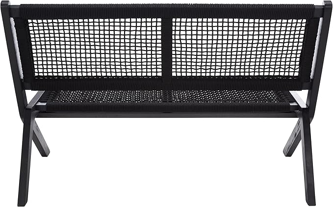 SAFAVIEH Outdoor Collection Kobina Black Acacia Wood/Black Rope Foldable Bench - Image 5