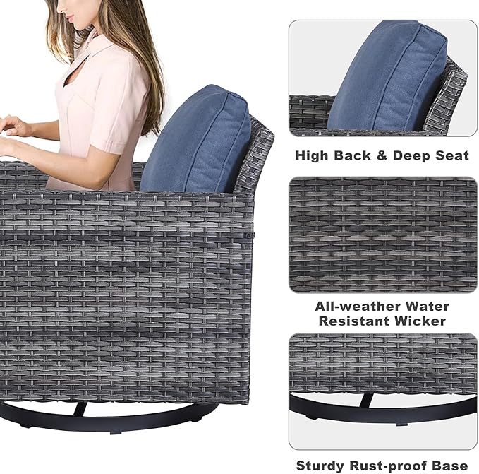 Belord Wicker Patio Furniture 5 Piece Outdoor Sofa Set, Oversize Outdoor Swivel - Image 4