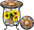 Outdoor Side Table Round Small Mosaic Patio Accent Indoor End Plant Coffee Tea by Cinnvoice