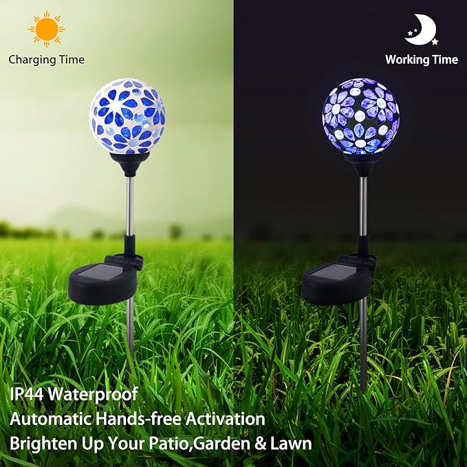 WNP Solar Garden Decorative Stakes Blue Outdoor Waterproof Mosaic Solar Powered - Image 3