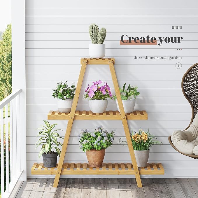 Plant Stand For Indoor Outdoor Tiered Plant Shelf 3 Tier 8 Potted Bamboo Flower - Image 5