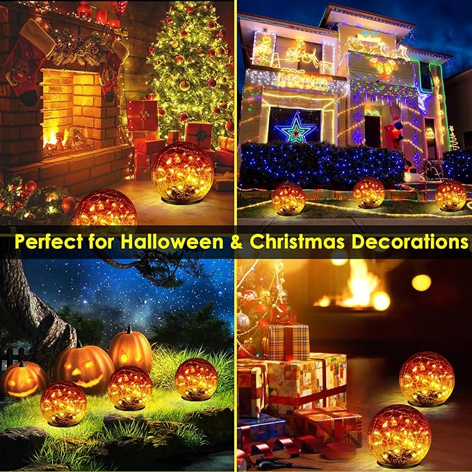 2 Pack 60 LED Garden Solar Outdoor Lights Decorative, Gradient red Cracked - Image 2