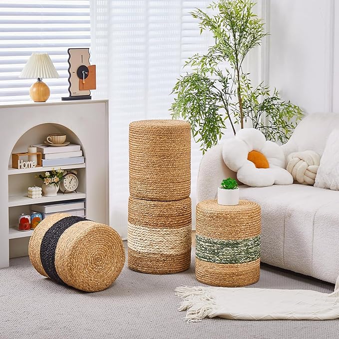 Wimarsbon Foot Stool Ottoman Round Natural Seagrass Footrest Stool Hand-Woven - Image 2
