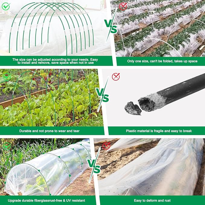 Greenhouse Hoops Grow Tunnel, 6 Sets of 8FT Long Garden Hoops - Image 6