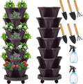 Umigy 2 Set Espresso Brown 7 Tier Vertical Planter Stackable Tower Planters by Umigy