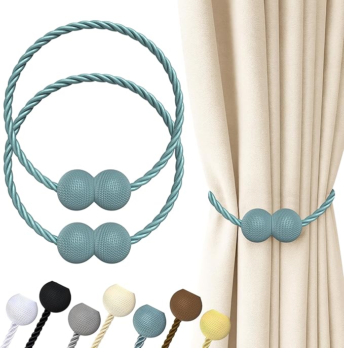 Hion Magnetic Curtain Tiebacks Gray Blue 2 Pack, Curtain Tiebacks Buckles by Hion