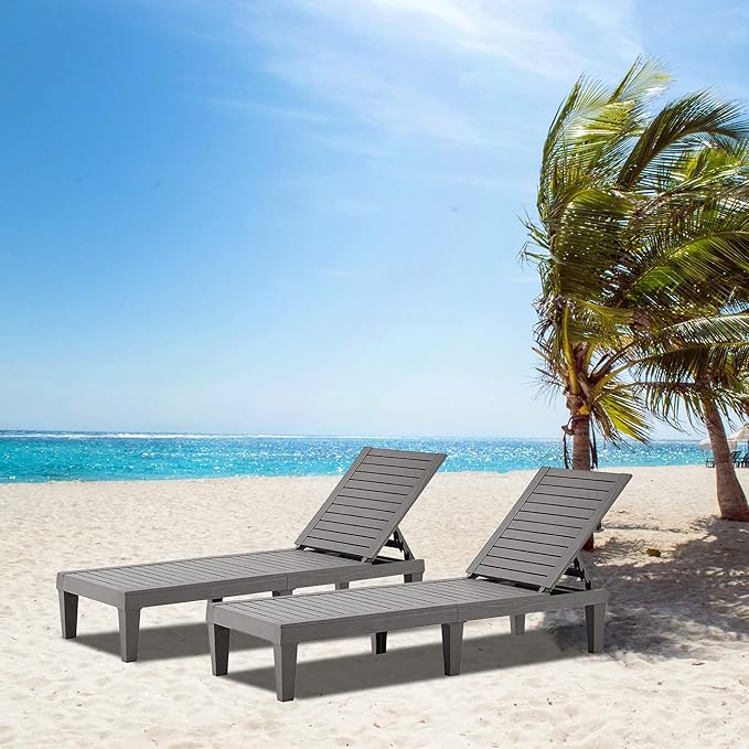 Outdoor Chaise Lounge Set of 2, Adjustable Pool Lounge Chair by EUNHOO