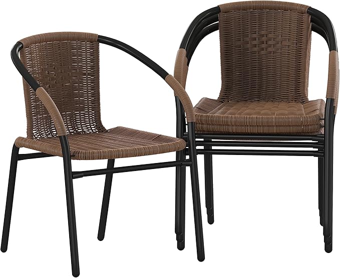 EMMA + OLIVER Set of 4 Modern Rattan Indoor/Outdoor Stack Chairs, Stacking - Image 3