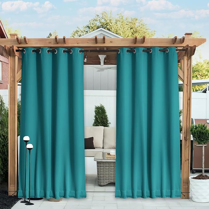 NICETOWN 2 Panels Outdoor Curtains Waterproof Fixed Grommet/Back Tab on Top & by NICETOWN