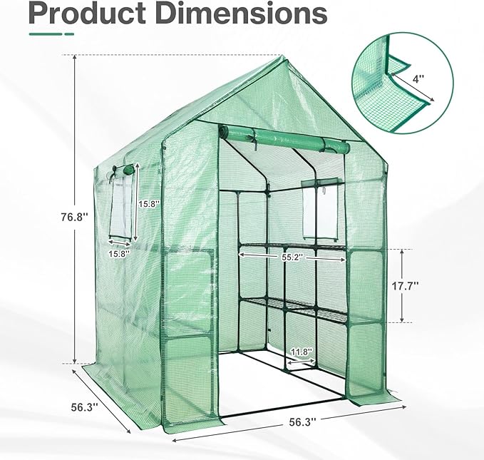 Aoodor Walk-in Greenhouse with 8 Shelves, 4.7 × 4.7 × 6.4 ft Outdoor Garden - Image 2