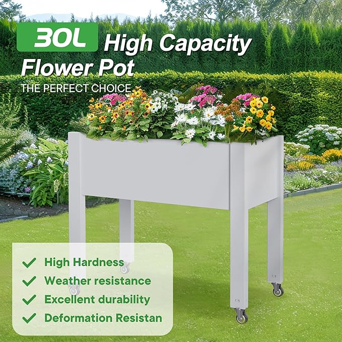 Raised Garden Bed with Legs, 28.9" Tall Self-Watering Raised Planter Box with - Image 4