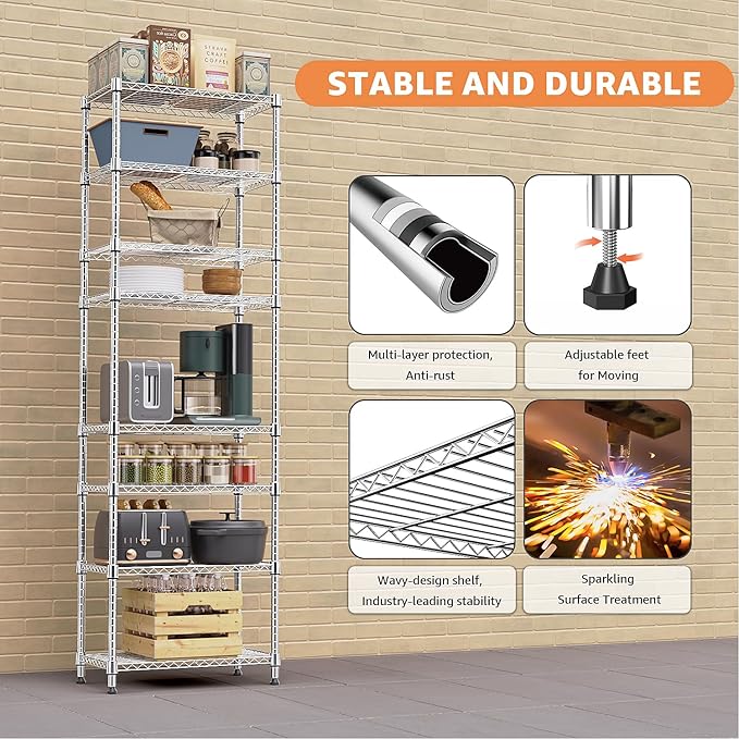 8 Tier 2000 lbs Storage Rack Metal Wire Shelving Unit, Storage Standing Shelf - Image 5