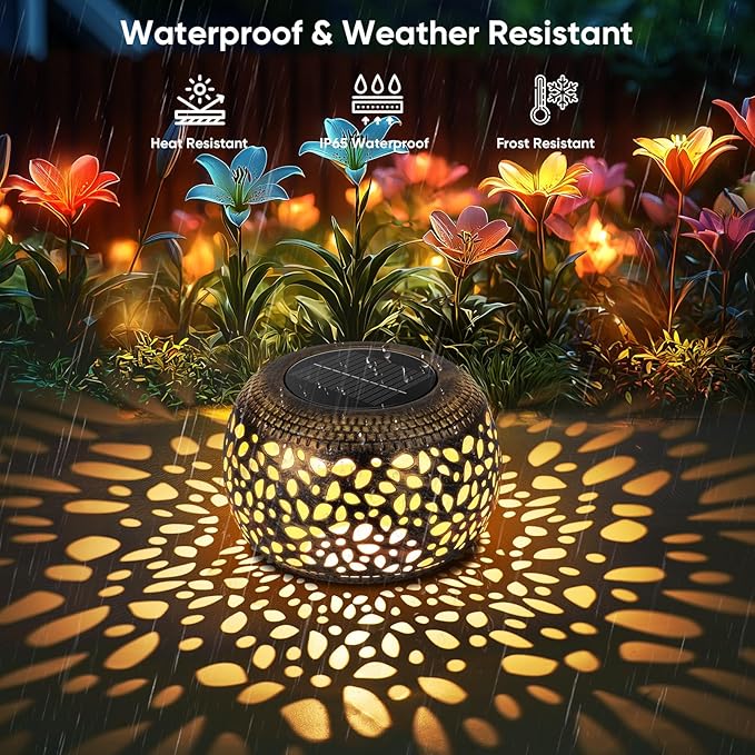 Solar Lanterns Waterproof Outdoor Decor: 2 Pack Hollow Out Retro Metal Solar - Image 7