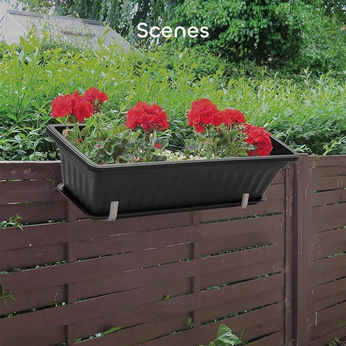 GROWNEER 3 Packs 17 Inches Black Flower Window Box Plastic Vegetable Planters - Image 7