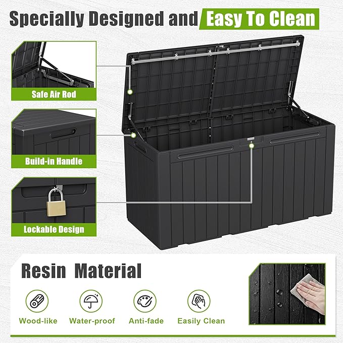 Flamaker Resin Deck Box 100 Gallon Large Lockable Outdoor Storage Box Waterproof - Image 4