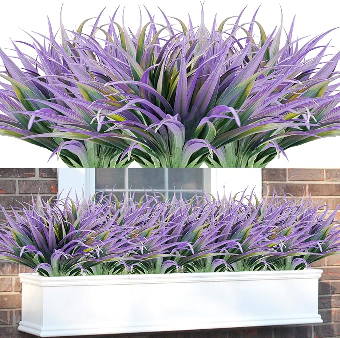 16Pcs Artificial Grass Fake Plants 17.3in Outdoor Plants UV Resistant Faux by Phliofd