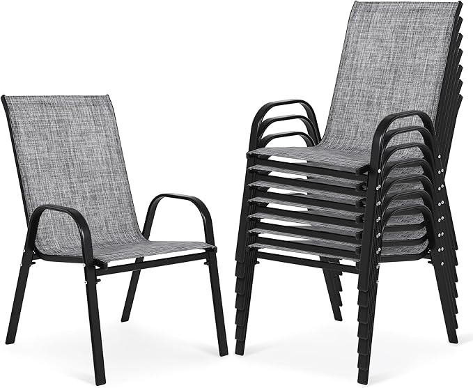 Outdoor Stackable Chairs Set of 8, Stacking Patio Chairs by Villeston