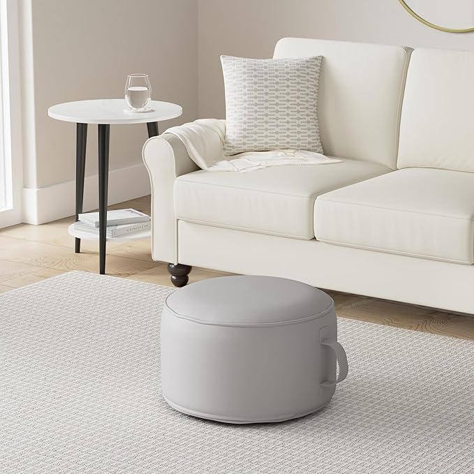 QILLOWAY Indoor/Outdoor Inflatable Stool, Round Ottoman, All Weather Foot Rest - Image 2