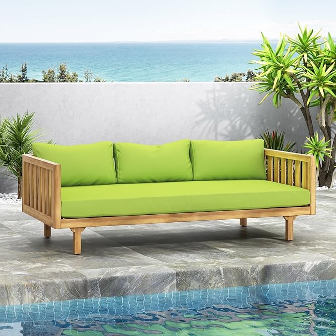 Merax Solid Acacia Wood Couch Chaise Lounge Chair Indoor, 3 Seater Daybed Sofa - Image 10
