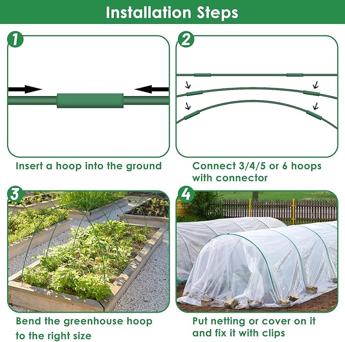 9 Sets Greenhouse Hoops for Raised Beds, Plant Support Hoop House Kit Frame for - Image 4