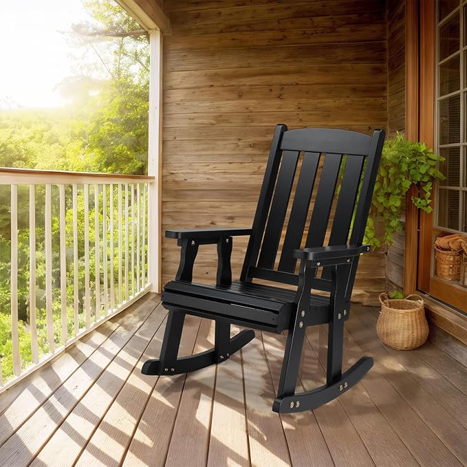 VINGLI Heavy Duty 600 LBS Outdoor Wooden Rocking Chair - Image 2