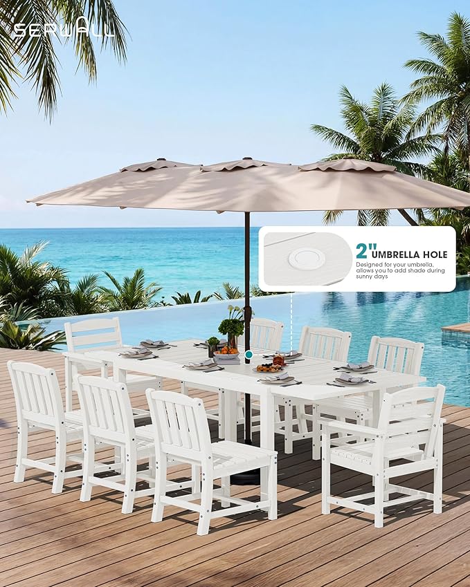 SERWALL 11-Piece Outdoor Dining Set, All Weather HDPE Outdoor Furniture Set - Image 4