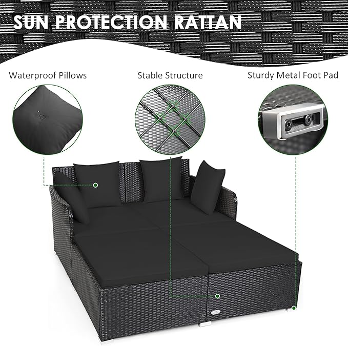 Tangkula Outdoor Rattan Daybed, Wicker Furniture - Image 5