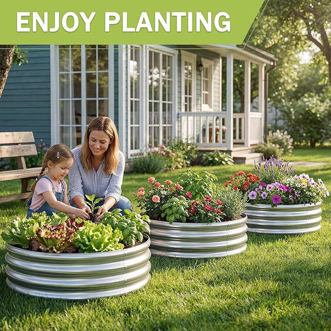 AHEONLAR 3Pack 2x2x1 ft Round Galvanized Raised Garden Bed Kit Round Metal - Image 3