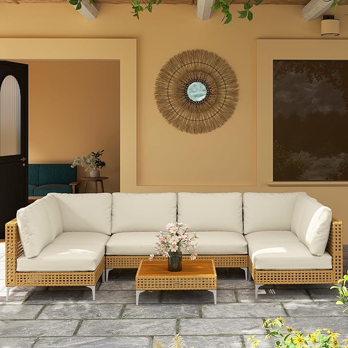 Outsunny 7 Piece Wicker Patio Furniture Set, Modular Outdoor Sectional - Image 8