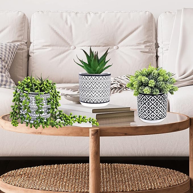 Winlyn 3 Pcs Small Potted Succulents Plants Artificial String of Pearls Aloe - Image 8