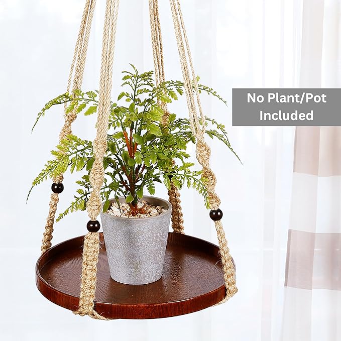 2 Pack Macrame Plant Hanger | Plant Hanger Indoor, Hanging Planter Shelf | - Image 4