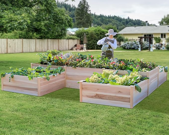 AMERLIFE Raised Garden Bed – 12x12x2 ft H-Shaped Wooden Planter Box, 180 Cu. Ft - Image 7