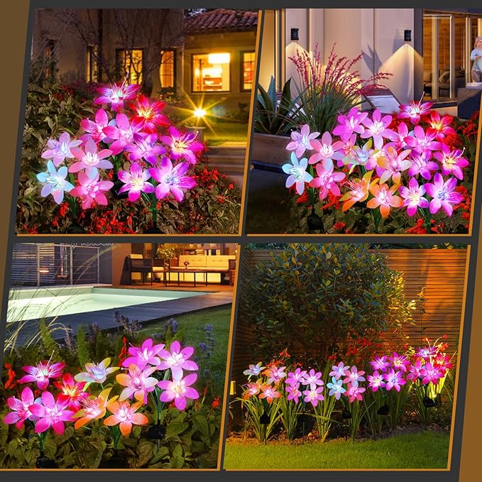 Aukora Solar Garden Lights Outdoor 10 Pack, 5 Colors Lily Flowers & 7-Color - Image 4