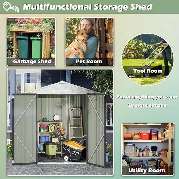 Devoko Outdoor Storage Shed 6 x 4 FT Lockable Metal Garden Shed Steel - Image 6