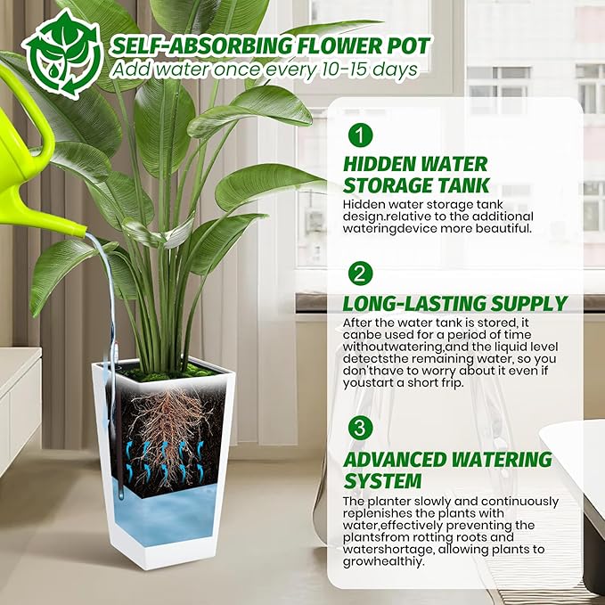 Garvee 16" Tall Planters Set of 2, Outdoor＆Indoor Black Planter Pots, High - Image 7