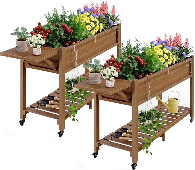 YEFU Raised Garden Bed with Legs: 57x18x30in Elevated Poly Planter with Wheels by YEFU