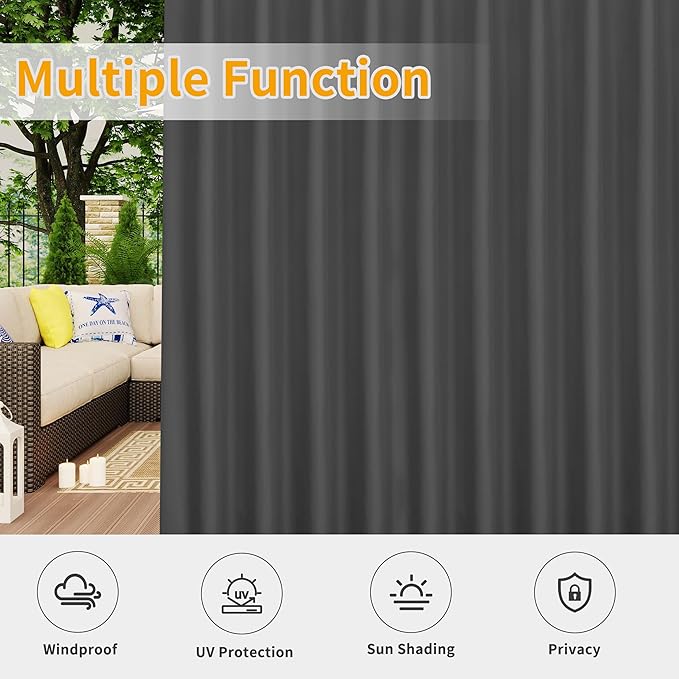 Easy-Going Outdoor Patio Curtains Detachable Tab Top Windproof Weatherproof - Image 5
